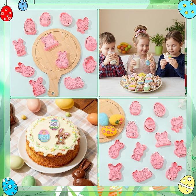 Jspupifip 16 Pcs Easter Cookie Cutters with Plunger Stamper,Happy Easter Mini 3D Cookie Stamper for Baking Bunny,Chick,Egg Fondant Cookies