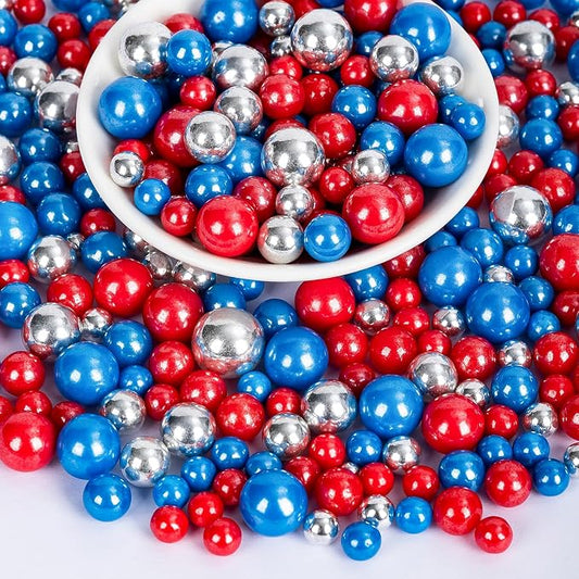 Edible Patriotic Sprinkles,July 4th Blue Red and Silver Pearl Sprinkle Mix for USA Baking Decorations,130g,Edible Sugar Pearls for Captain Cake Decorating,Cookies,Ice Cream,Fondant Cake,Cupcakes,Desserts,Flag Day,Independence Day,4th of July Party Supp...