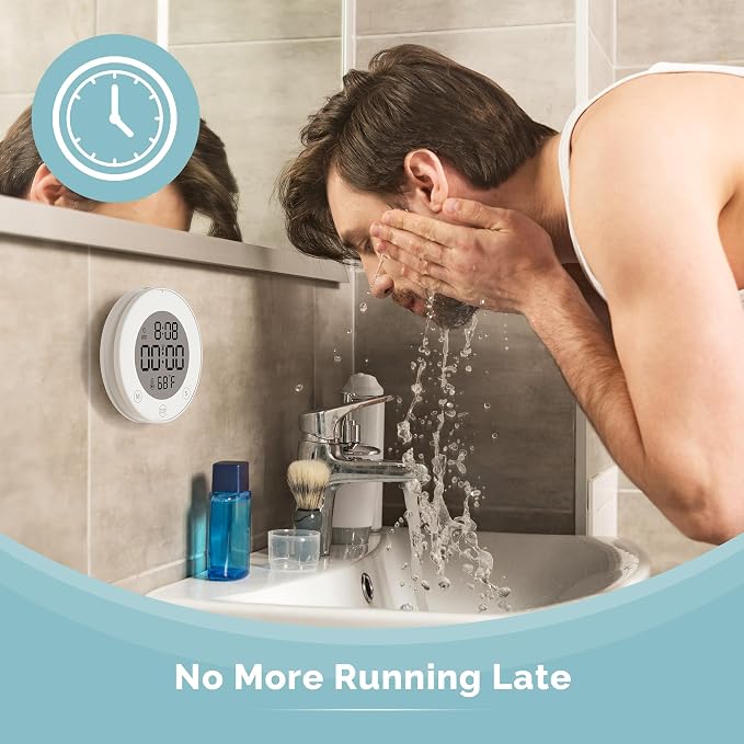 KADAMS Shower Clock Waterproof Bathroom Timer – Digital Wall Clock with Countdown, Magnetic Kitchen Clock with Temperature & Humidity, Suction Cup for Kids Shower Spa Cook Bath (Peal)