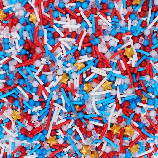 Red White and Blue Sprinkles - Patriotic 4th of July Sprinkles for Cake Decorating, 4.6oz Jimmies Nonpareils Stars Sprinkle Mix, Edible Cake Sprinkle for Baking, Cookie, Cupcake, Ice Cream Toppings