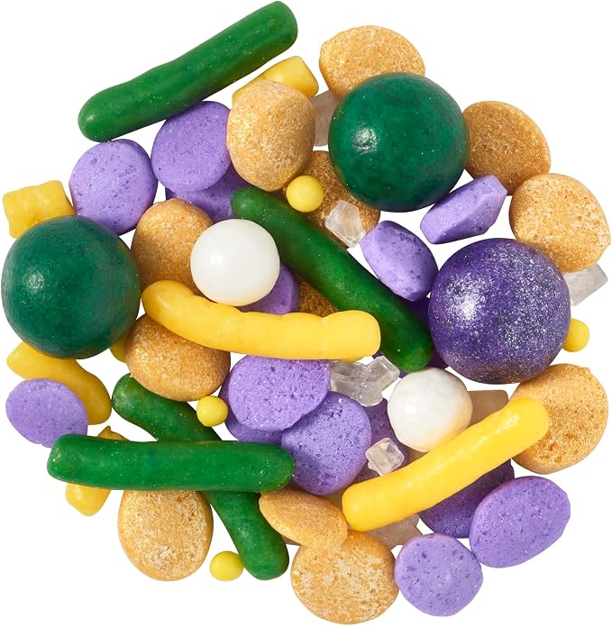DECOPAC Mardi Gras Deluxe Fusion Mix Candy Sprinkles, 26oz, Edible Sprinkles in Handheld Container, Sugar Cake Decorations For Celebration Cakes, Cupcakes, Cookies, Ice-cream, and Donuts