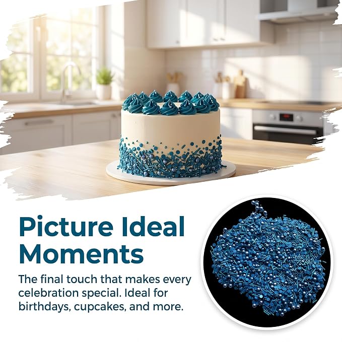 Pearl Sugar Christmas Sprinkles Candy 120g/4.2oz Mixing Size Baking Cake Decorations Cupcake Toppers Jimmies Cookie Decorating Celebrations Wedding Shower Party Supplies (Blue)