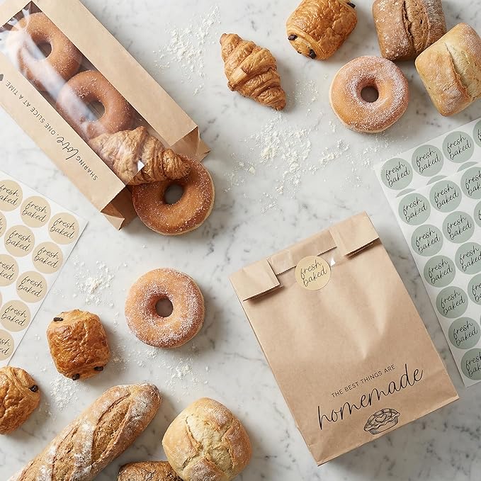 Beautiful Bread Bags for Homemade Bread - Clear Window Bags Keep Your Sourdough Loaves Fresh for Days & are Great for Gifting Homemade Bread - Perfectly Sized Bakery Paper Packaging for Baked Goods
