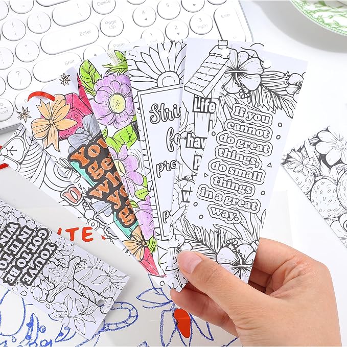 60 PCS Inspirational Quotes Coloring Bookmarks, DIY Coloring Book Markers Motivational Reading Page Holder for Students, Color Your Own Bookmark for Class Gifts, Kids, Adults, Teachers, Book Lovers