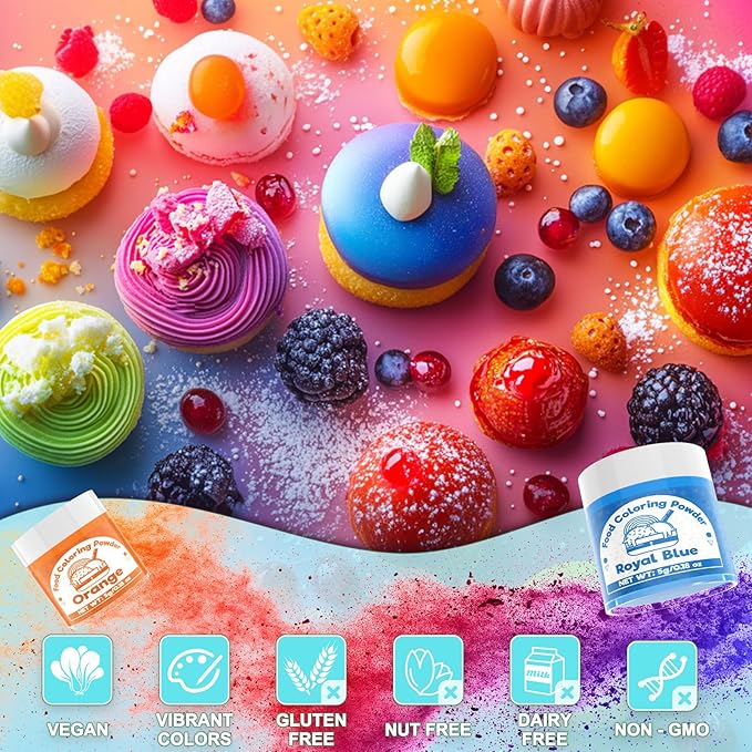 Food Coloring Powder for Baking - 15 Bright Colors Powdered Food Coloring, Flavorless High Concentrated Upgraded Food Dye for Icing, Baking, Cake Decorating, Cooking, Frosting - 5g/each