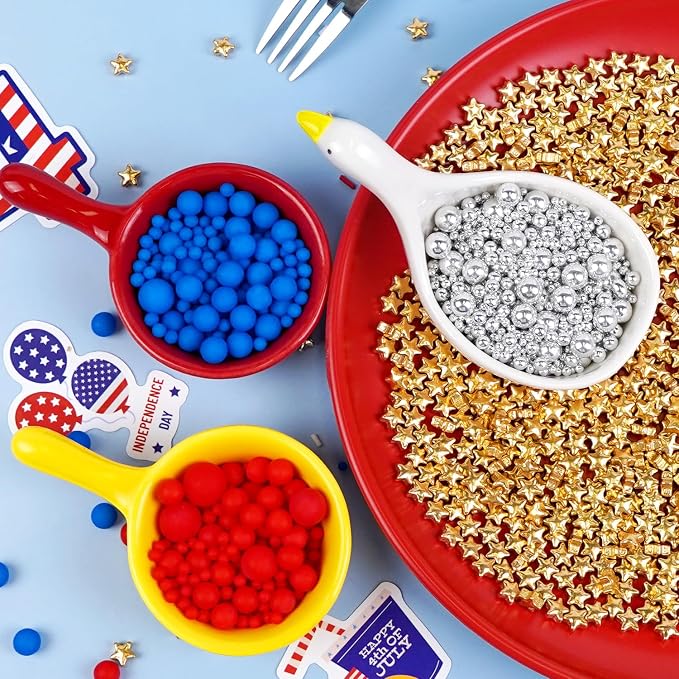 Patriotic Sprinkles, 4th of July, 150g/5.29oz, Edible Gold Red Blue Silver Sprinkles, Patriotic Sprinkles for Cake Decorating, Cake Decoration, Cupcake Topper
