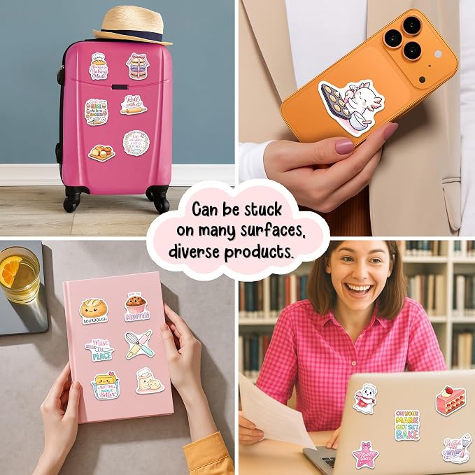 Baking Stickers – Waterproof Vinyl Bakery Decals for Water Bottles, Laptops, Journaling – Non-Repeating Decals, High-Definition Print Gift for Womens (50PCS)