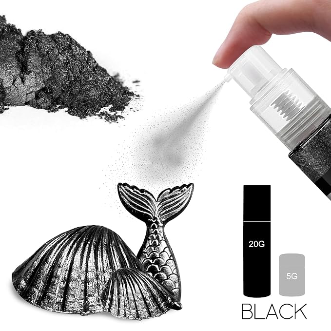 Edible Glitter Spray - 20g Luster Dust Edible Food Grade Glitter for Cake Decorating, Cocktails, Drinks - Shimmer Dust Powder Metallic Food Coloring Powder for Cookie, Candy, Icing (Black)
