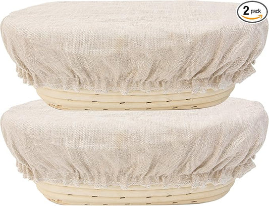 2 Pack Reusable Oval Organic Linen Bowl Covers, 10 IN Bread Proofing Cover, Elastic Cover for Sourdough, 100% Natural Organic Linen, Unplored, Unbleached, Perfect for Bread Banneton Proofing Basket