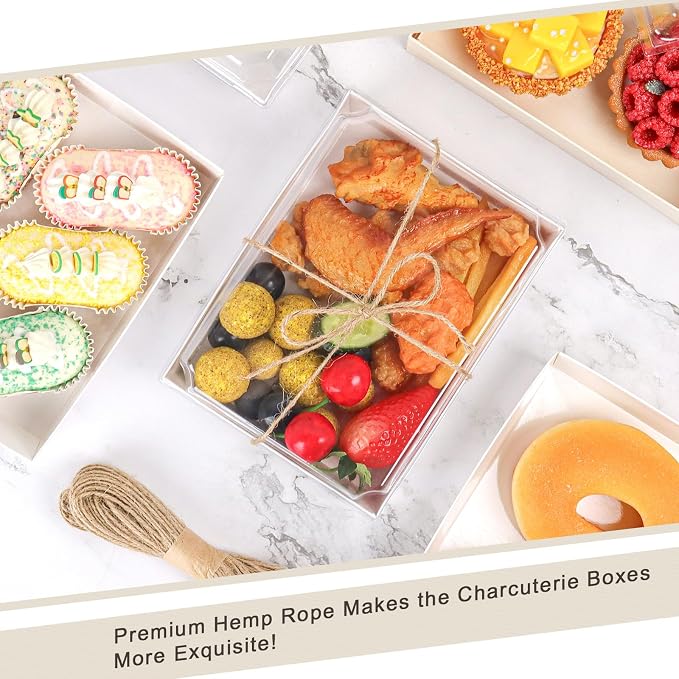 7x5 Inches Charcuterie Boxes with Clear Lids, 80 Pack Disposable Take Out Food Containers, Large Paper Bakery Cake Boxes for Strawberries, Cookies Cupcakes (White)