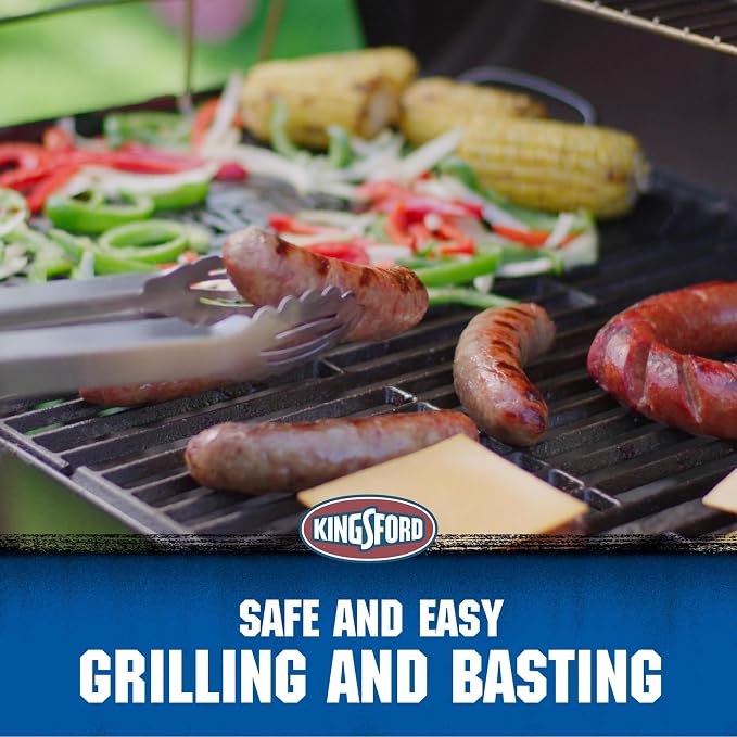 Kingsford 3-Piece Stainless Steel BBQ Tool Set with Spatula, Tongs with Rubber Grip, and Silicone Basting Brush, Rust-Resistant Grilling Tools for Outdoor Cooking, 3 Count