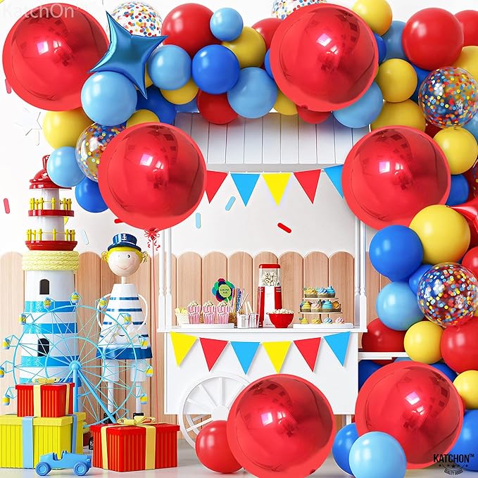 KatchOn, Red Balloons - Big 22 Inch, Pack of 6 | 4D Sphere Red Foil Balloons, Casino Balloons for Red Party Decorations | Metallic Balloons for Birthday Decoration, Carnival, Casino Theme Party