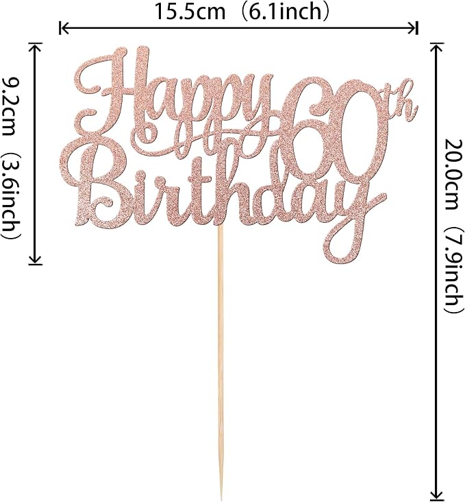 1 PCS Happy 60th Birthday Cake Topper Glitter Cheers to 60 Years Birthday Cake Pick 60 Fabulous Cake Decoration for Happy 60th Birthday Anniversary Party Decorations Supplies Rose Gold