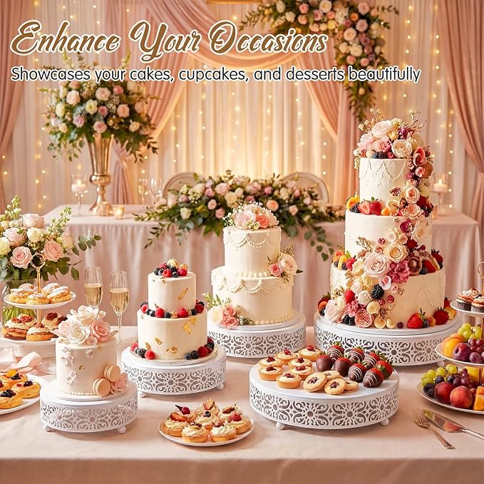 Wenqik 5 Pcs Metal White Cake Stand 16/14/12/10/8 Inch Round Cake Holder Display for Dessert Table Cookies Fruit Serving Tray Cupcake Pastry Riser for Wedding Birthday Party and Events