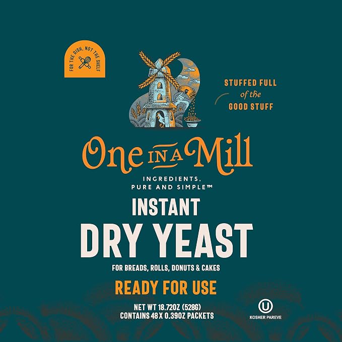 One in a Mill Instant Dry Yeast Packets | Fast Acting Self Rising Yeast for Baking Bread, Cake, Pizza Dough Crust | Kosher | Quick Rapid Rise Leavening Agent for Pastries | 48 Packets