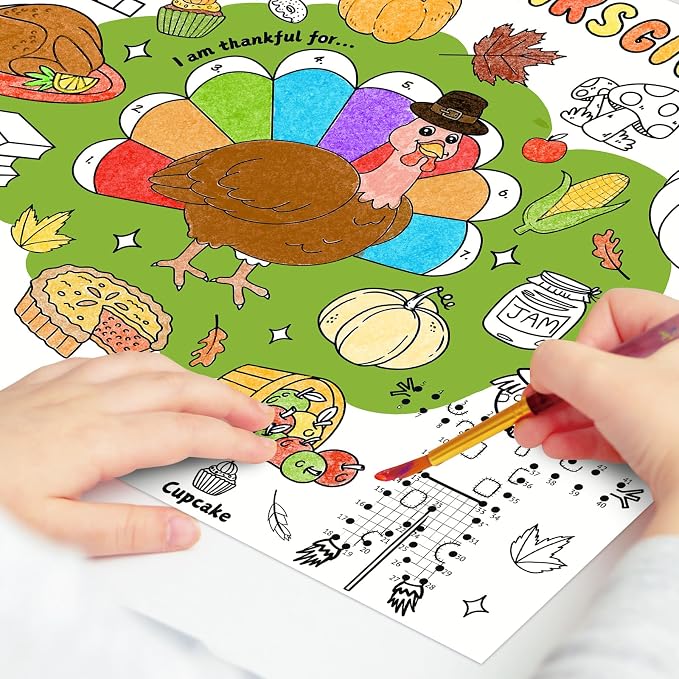 45pcs Thanksgiving Coloring Placemats for Kids Disposable Coloring Poster Fall Autumn Gifts School Classroom Activities Paper Table Mats