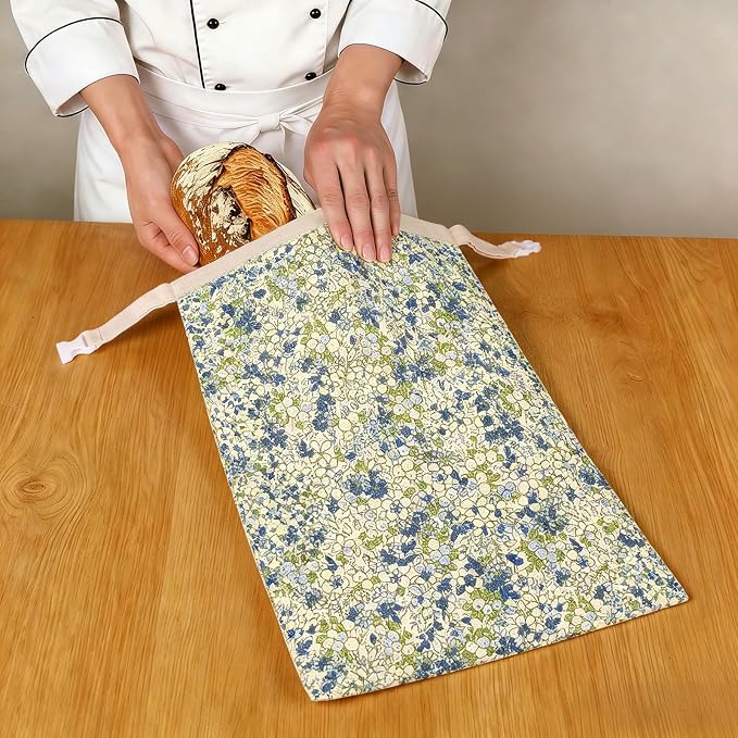 2 Pack Beeswax Bread Bags for Sourdough Homemade Bread, XL Reusable Bread Storage Bag, Organic Waxed Line and Linen Fabric Bread Bag for Home Bakers, Picnics Work or Gift-Giving