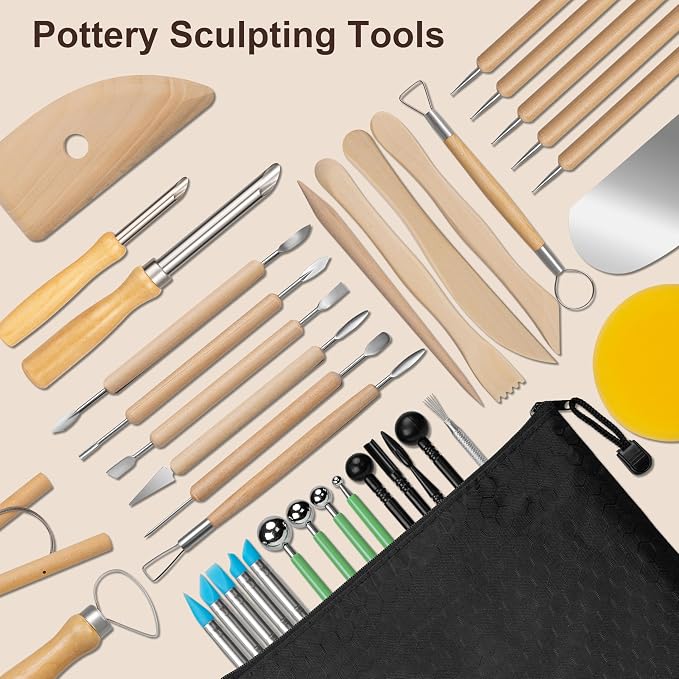 Amrules Pottery Tools, 38 PCS Polymer Clay Sculpting Tools Set, Ceramic Kit for Beginner, Adults, Pottery Craft, Carving, Drawing, Molding, Modeling, Shaping