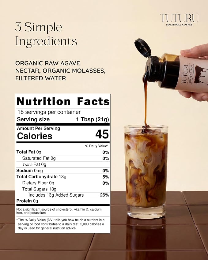 Brown Sugar Agave Simple Syrup for Coffee & Cocktails - Clean Simple Syrup Sweetened with Raw Agave Nectar and Molasses - 13.5 oz