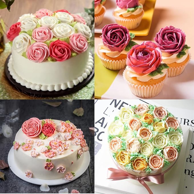 Hendiy 7 Pieces/Set Stainless Steel Cake Decorating Tips Set | Cream Icing Piping, Fondant Rose Nozzle, Pastry Tools