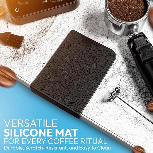 Mini Coffee Scale with Timer – Digital Barista Weight Scale with Designer-Patterned Tamper Mat, 0.1g High Precision, Portable & Rechargeable for Espresso, Pour Over, Drip, and Kitchen Brewing Use