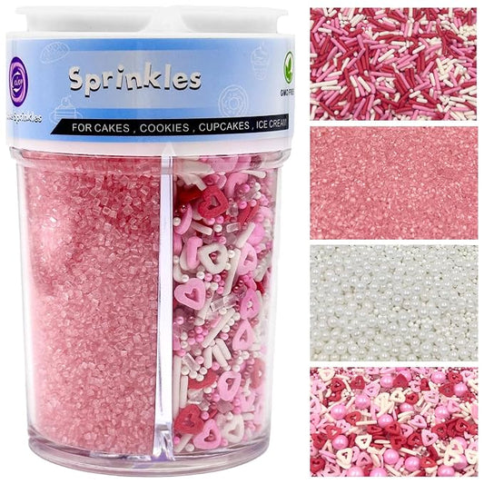 Valentines Sprinkles for Cake Decorating, 7.8oz Pink Heart Jimmies Pearl Sprinkles for Valentines Cookie Baking Cupcake Topping