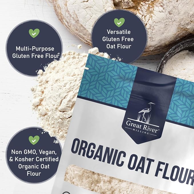 Great River Milling Organic Oat Flour | Gluten Free Whole Grain Flour | Non-GMO, Kosher, Vegan Certified | Naturally Sweet Flavor for Pancakes, Muffins, Cookies & Baking Blends | 5 Lb