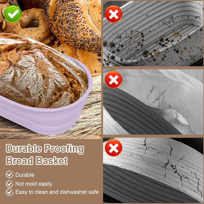 4Pcs Silicone Banneton Bread Proofing Baskets, 10" Collapsible Sourdough Bread Baking Supplies Non-Stick Oval Dough Proofing Bowl Containers Oven Safe for Various Tastes Bread Making-BPA Free