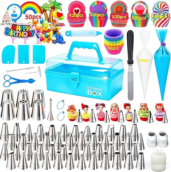 Cake Decorating Kit with Storage Case, 284PCS Baking Accessories, Piping Bags and Icing Tips Set for Cupcake, Cookie, Frosting and Fondant Decorating, Beginners