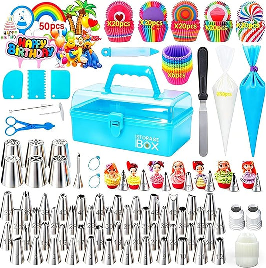 Cake Decorating Kit with Storage Case, 284PCS Baking Accessories, Piping Bags and Icing Tips Set for Cupcake, Cookie, Frosting and Fondant Decorating, Beginners