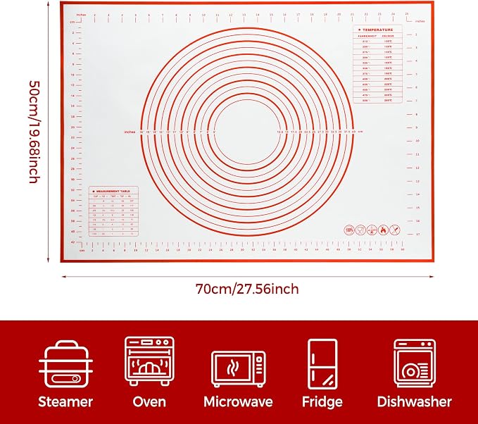 Extra Large Nonstick Silicone Pastry Mat 28x20Inch with Measurements, Food Grade Silicone Baking Mat, Non-Slip Dough Rolling Mat for Counter, Oven Liner, Fondant/Pie Crust/Sourdough Bread Baking