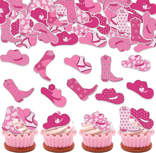 36PCS Edible Cowgirl Cupcake Toppers Wafer Ppaer HorseShoe Hat Cupcake Picks Edible Cowgirl Rodeo Cake Decorations for Western Cowgirl Theme Birthday Baby Shower Party Cake Decor Supplies
