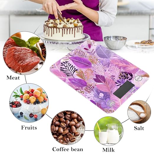 Food Scale Kitchen Scale for Baking Cooking Digital Food Weighing Measuring Scale Small Waterproof Electric Food Scale Boho Pink Leaf