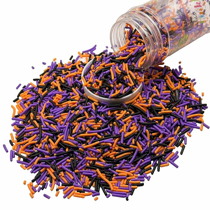 SE Si&Moos Black Purple and Orange Jimmies Sprinkles Black and Purple Halloween Sprinkles for Cake Decorating Edible Crunchy Jimmies for Topping Ice Cream, Cookies, Cakes, Cupcakes, Dessert Decorating 3 OZ
