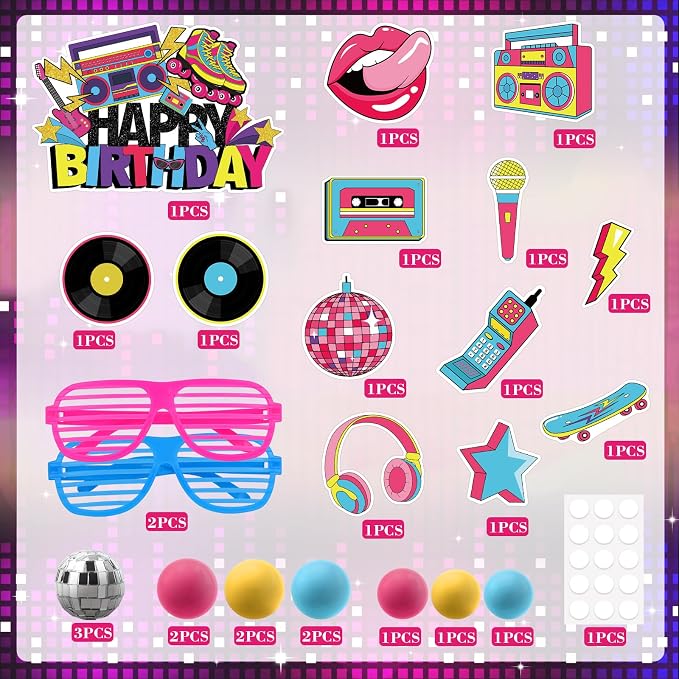 80s Cake Decorations 27PCS 90s Cake Topper Retro Hip Hop Cakes Decorations 1980s Disco Ball Cakes Toppers for 80s 90s Party Decorations