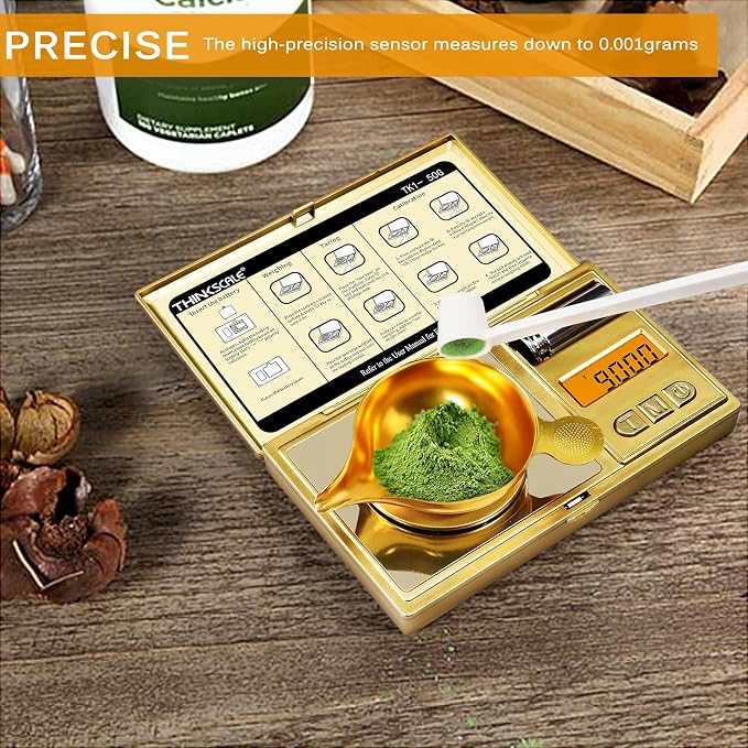 THINKSCALE Milligram Scale 50g x 0.001g, Powder Scale for Reloading Gold | Mg Scale for Powder & Reloading, 50g Calibration Weight, Scoop, Pan, Tweezers, Tare, LCD Display