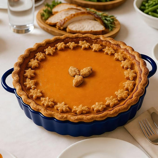 10×2in Deep Ceramic Pie Pan with Handles for Pie Quiche Tart Baking. Easy to grip, Lead-Free. Casserole Lasagna Dish for Thanksgiving Christmas Gift. Oven Microwave Dishwasher Safe. Blue