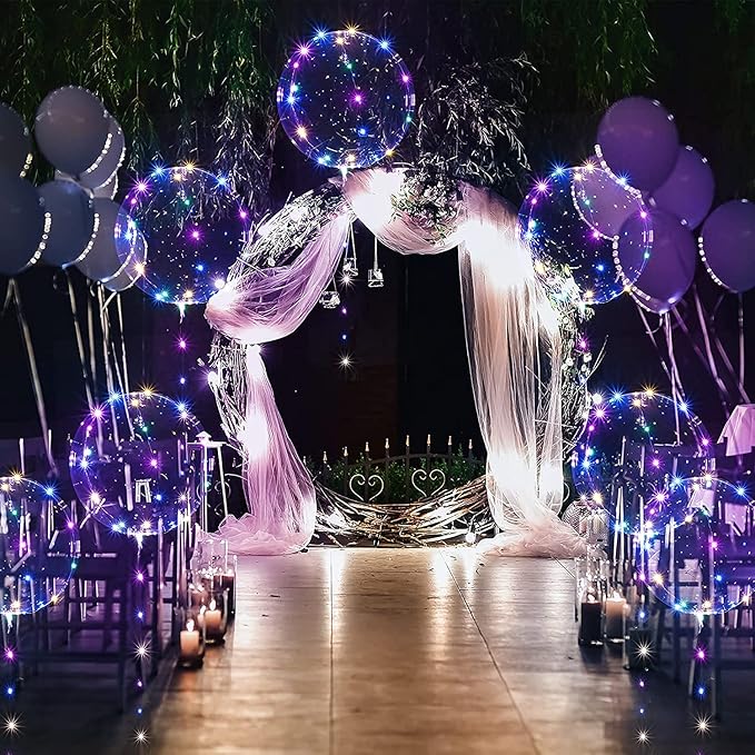 LED Bobo Balloons 10 PACKS,20 Inches Light Up Balloons Helium Style,Glow Bubble Balloon for Christmas Wedding Birthday Valentines Day Halloween Party Supplies Decorations (Colorful)