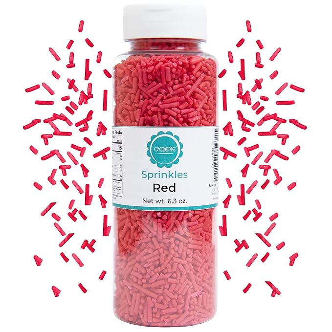 O’Creme Red Sprinkles – 6.3oz for Cake Decorating – Kosher Pastel Sprinkles for Cupcakes, Cookies, Cakes, Ice Cream – Easy-Pour Jar