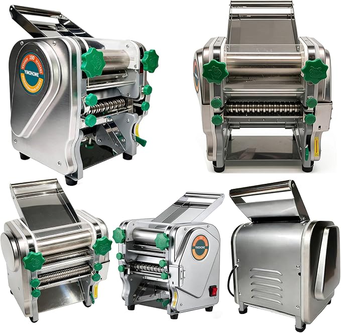 Commercial Pasta Maker Machine,Electric Noodle Maker&Dumpling Machine for Home Use,Stainless Steel Dual-Cutter No Disassembled-3/9mm Width Noodle/Thickness Dough-Auto Noodle Sheeter