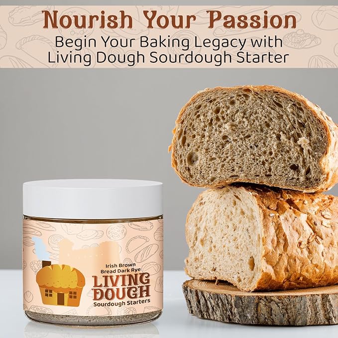 Living Dough - Irish Brown Bread Dark Rye Sourdough Starter Culture - Active & Live Organic Sourdough Starter for Baking - For Artisan Bread, Pizza Dough, Waffles & More