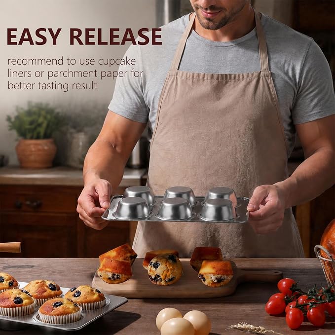 LIANYU 6 Cup Muffin Cupcake Pan, Stainless Steel Muffin Tin Mold for Baking Cup Cake, Brownie, Regular Size Metal Muffin Baking Tray, Oven & Dishwasher Safe