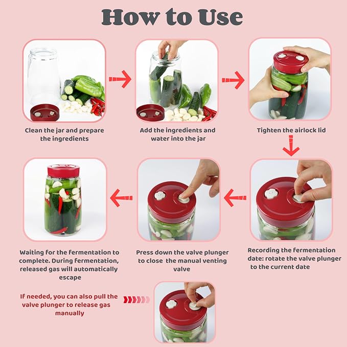 1 Liter Fermentation Jar, Fermenting Kit with Venting Valve Airlock and Fermenting Weight, Pickle Jar, Wide Mouth Glass Jar for Pickles, Kimchi, Sauerkraut, Mead, Kombucha, Sourdough