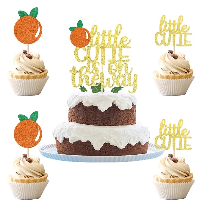 25 Pack Little Cutie Cupcake Toppers with Little Cutie is on the Way Cake Topper Pick Decorations for Fruit Citrus Theme Baby Shower Kids Birthday Supplies