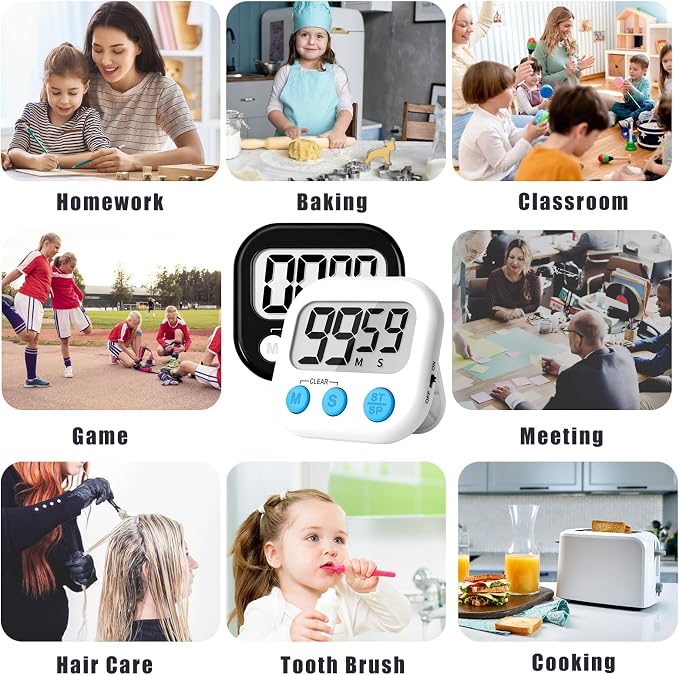 ZILLEEN Classroom Timer for Kids Teachers 2 Pack Digital Timers, Black & White