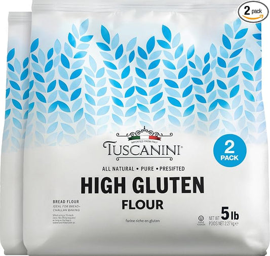 Tuscanini Italian High Gluten Flour, Premium Bread Flour, 5 lb (2 Pack) | Ideal for Bread, Challah & Pizza Dough | Insect Free | All Natural, Pure, Presifted | Kosher