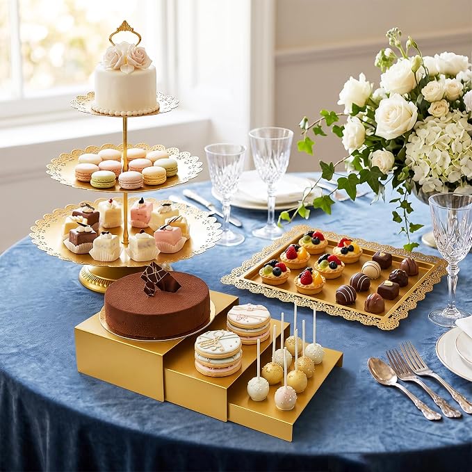 10 Pcs Gold Cake Stand Set Metal Cupcake Stands, Multiple Styles Dessert Display Tower for Candy Fruit, Cake Serving Trays for Birthday, Wedding, Anniversary, Baby Shower, Engagement Party