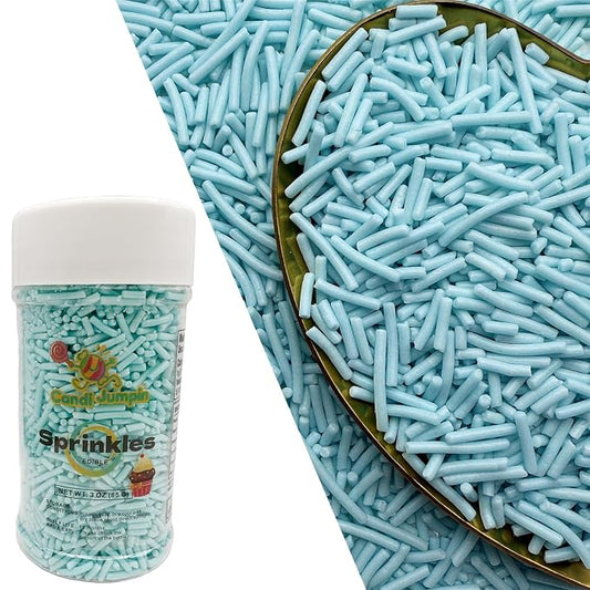 CandiJumpin Baby Blue Jimmy Sprinkles, Light Blue Sprinkles for Cake Decorating Edible Cake Jimmies Edible Crunchy Jimmies Ice Cream Toppings, Baby Shower Party Wedding Christmas Supplies 3 OZ