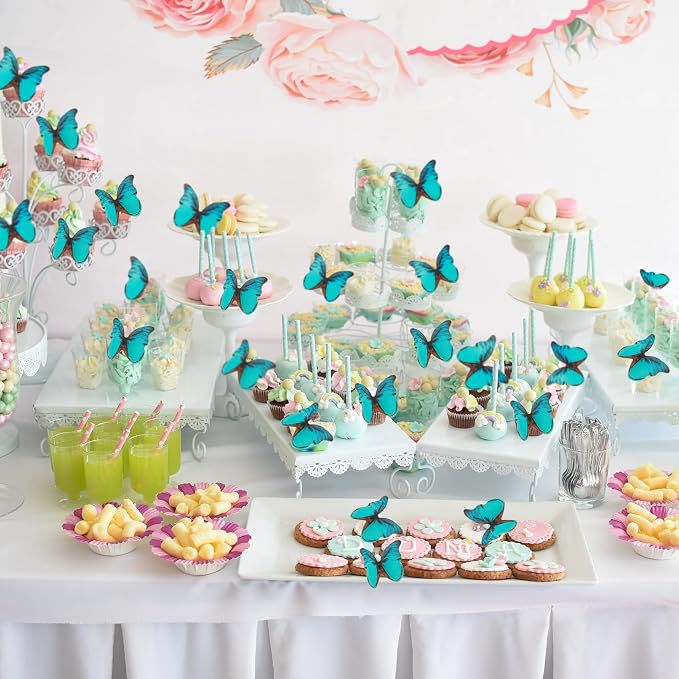 Gyufise 48Pcs Edible Butterfly Cake Decorations - Wafer Paper Butterflies & Cupcake Toppers in Green