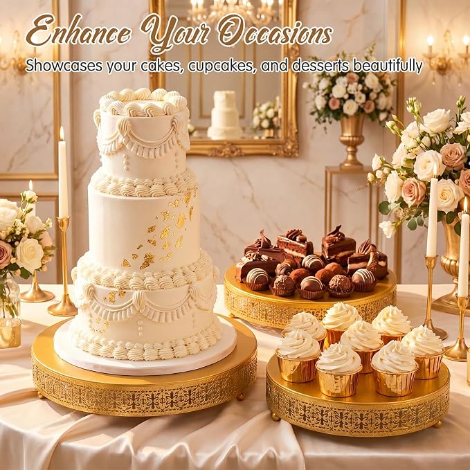 Wenqik Wenqik 5 Pcs Metal Gold Cake Stand 16/14/12/10/8 Inch Round Cake Holder Display for Dessert Table Cookies Fruit Serving Tray Cupcake Pastry Riser for Wedding Birthday Party and Events